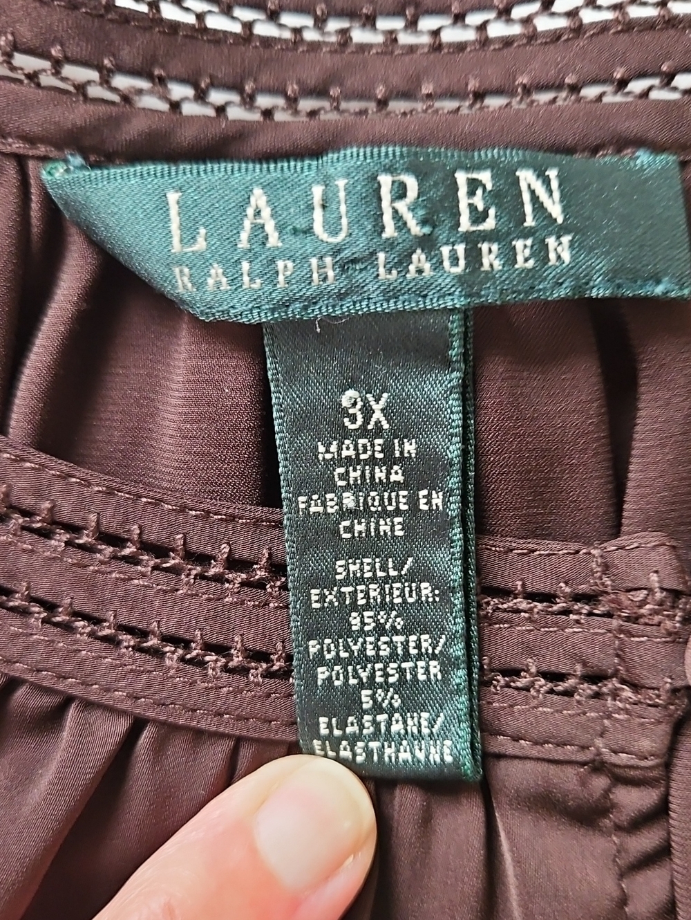 Lauren Ralph Lauren Blouse Gathered Eyelet Neck Brown Long Sleeve Boho 3X - Picture 2 of 10